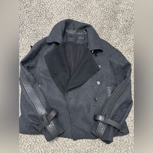 L.A.M.B. Virgin Wool with Leather Jacket Black Moto Biker Asymmetrical Size 6